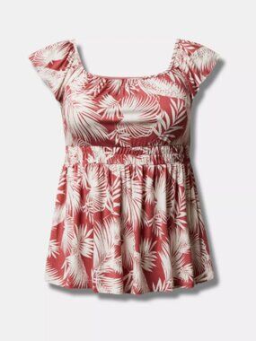 TORRID Rust and White Palm-Print Top with Flutter Sleeves NWOT